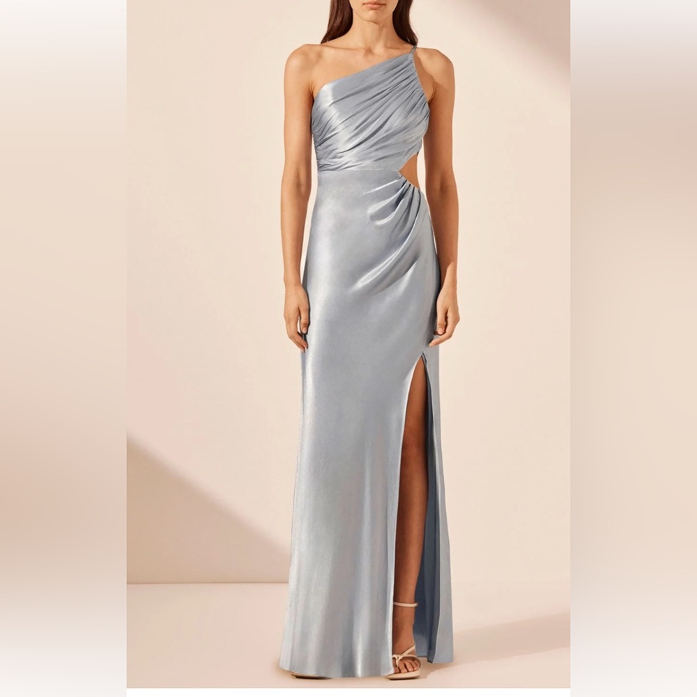 Shona Joy One-Shoulder Satin Gown with Side Cutout